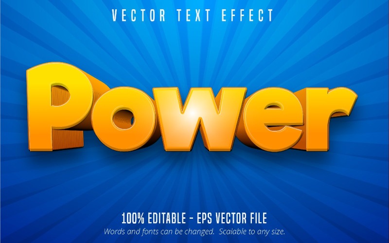 Power - redigerbar texteffekt, orange färg tecknad textstil, grafikillustration