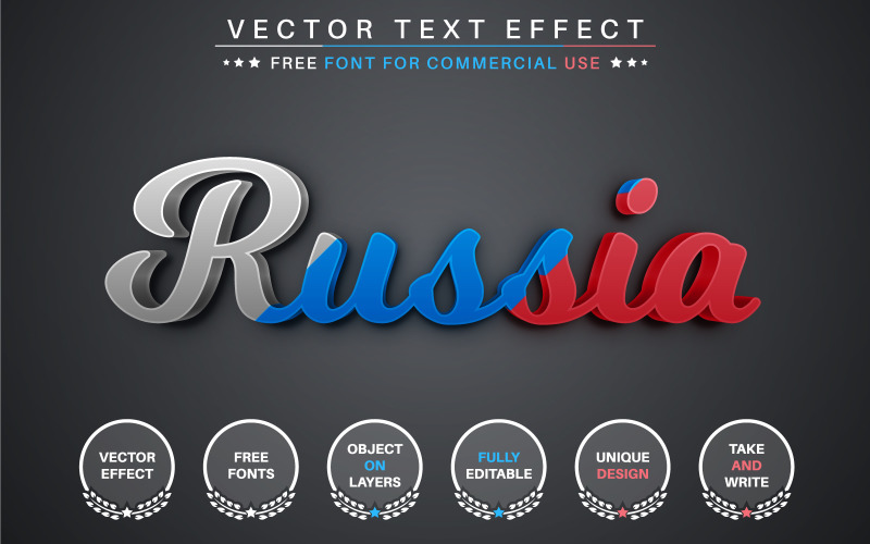 Russo Tricolor - Estilo de fonte de efeito de texto editável, ilustração gráfica