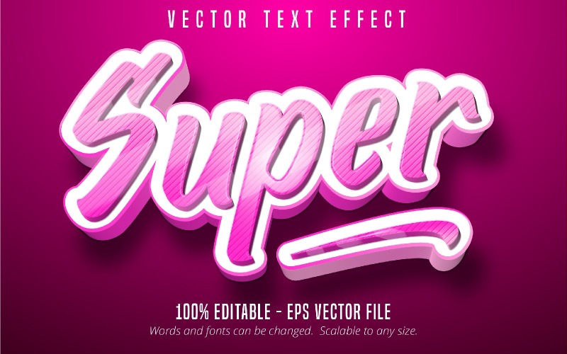 Súper: efecto de texto editable, estilo de texto de dibujos animados de color rosa, ilustración gráfica