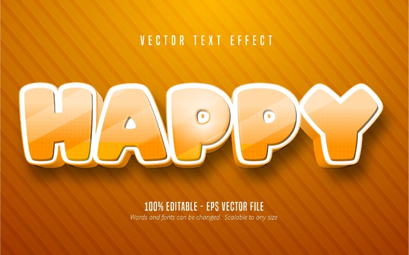 Happy - Efecto de texto editable, estilo de texto de dibujos animados de color naranja, ilustración de gráficos