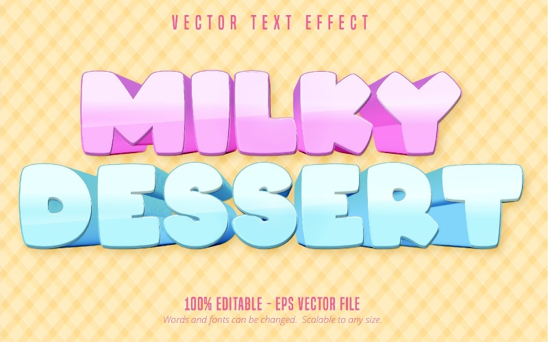 Milky Dessert - efeito de texto editável, estilo de texto de desenho animado, ilustração gráfica