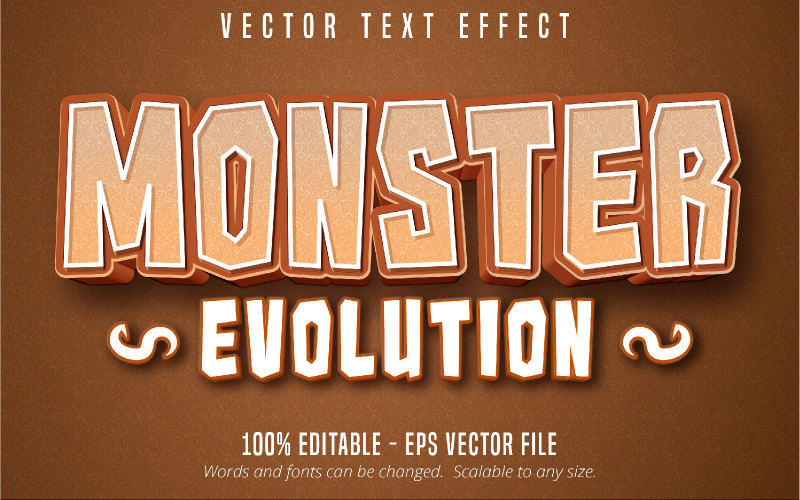 Monster Evolution: efecto de texto editable, estilo de texto de dibujos animados, ilustración gráfica