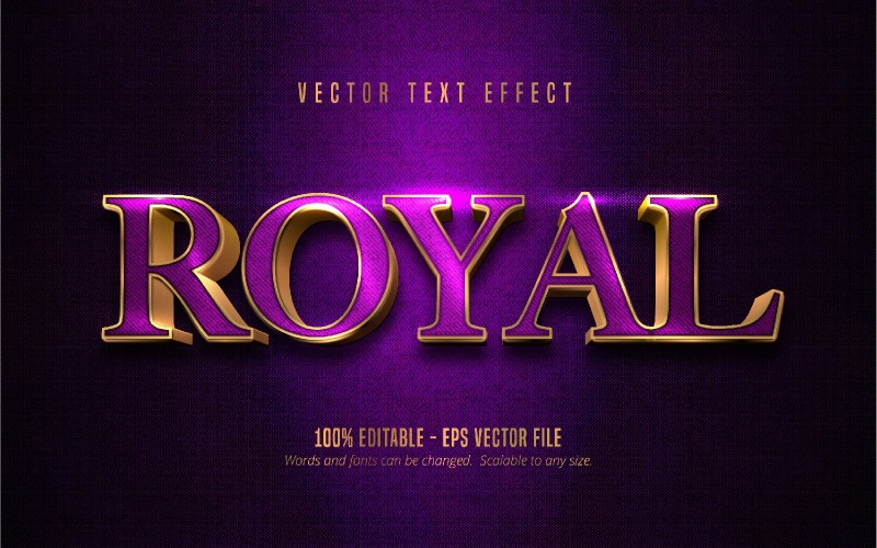 Royal - edytowalny efekt tekstowy, błyszczący złoty i fioletowy styl tekstu teksturowanego, ilustracja graficzna