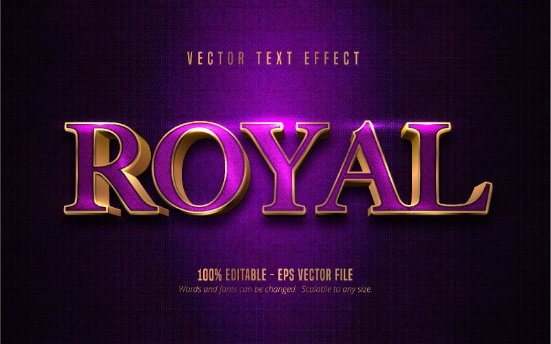 Royal - Effetto di testo modificabile, stile di testo strutturato oro lucido e viola, illustrazione grafica