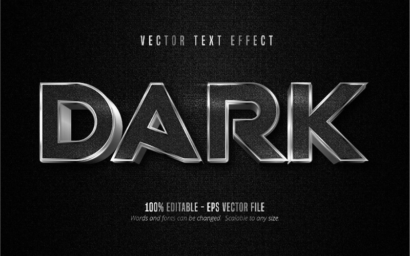 深色 - 可编辑文本效果、金属银色和黑色纹理文本样式、图形插图