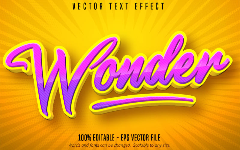 Wonder - effet de texte modifiable, style de texte de dessin animé, illustration graphique