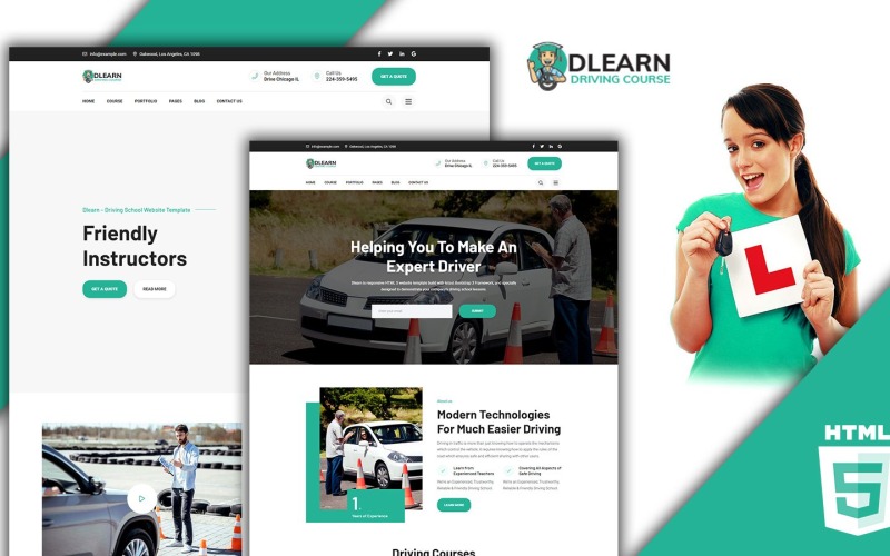 Modello di sito web HTML5 della scuola di guida di Dlearn