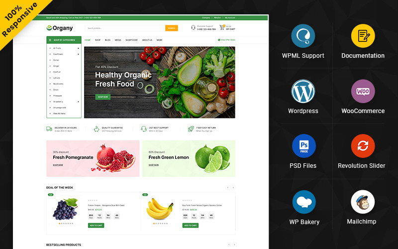 Organy - Supermarkt en voedsel Multifunctionele responsieve WooCommerce Store