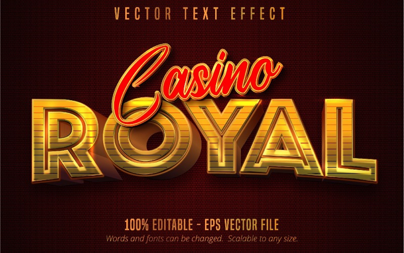 Casino Royal: efecto de texto editable, estilo de texto dorado metálico, ilustración gráfica