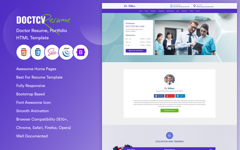 Doctcv – životopis lékaře, šablona HTML portfolia