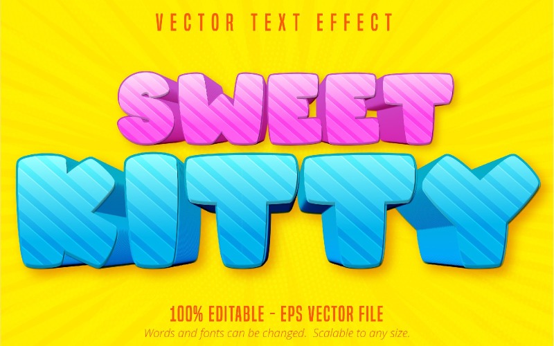 Sweet Kitty - Effetto testo modificabile, stile testo cartone animato, illustrazione grafica