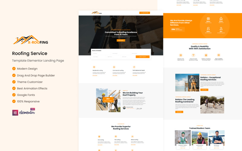 X-Roofing - Services Ready to Use Elementor One-Page-Vorlage