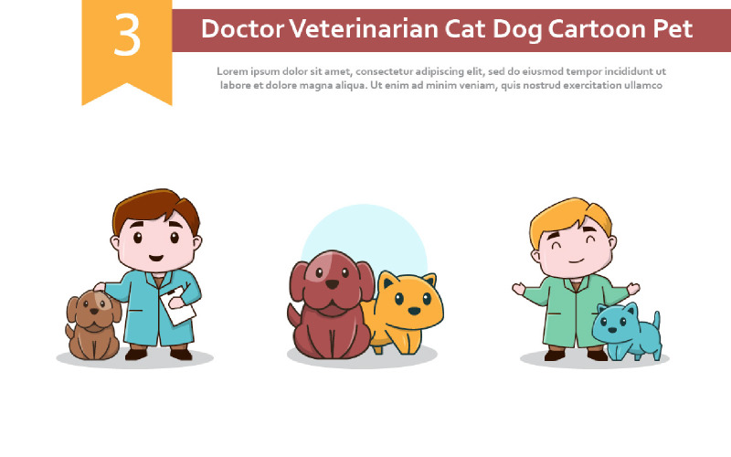 3 Lekarz Weterynarz Kot Pies Cartoon Pet