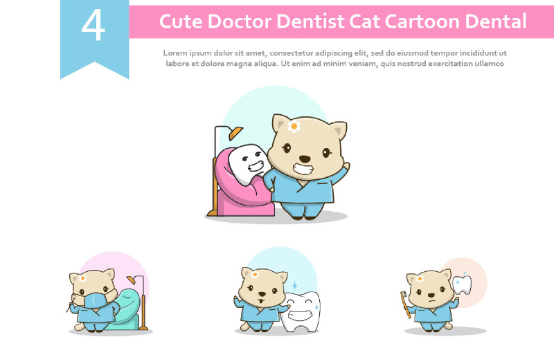 4 Netter Arzt Zahnarzt Katze Cartoon Dental