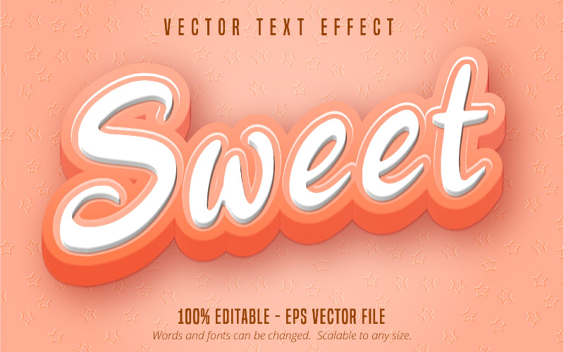 Doux - Effet de texte modifiable, style de texte orange doux et dessin animé, illustration graphique