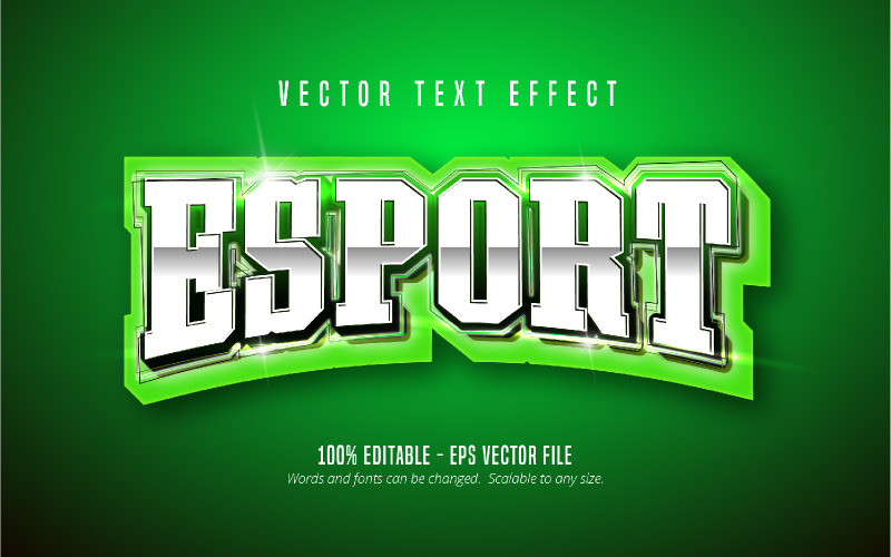 Esport – szerkeszthető szövegeffektus, rajzfilm és zöld szövegstílus, grafikus illusztráció