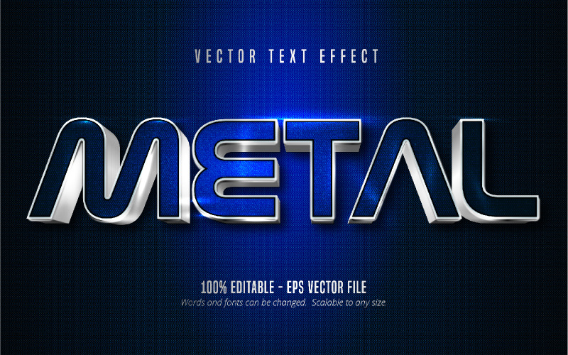 Metallo: effetto testo modificabile, stile testo argento metallizzato e blu, illustrazione grafica