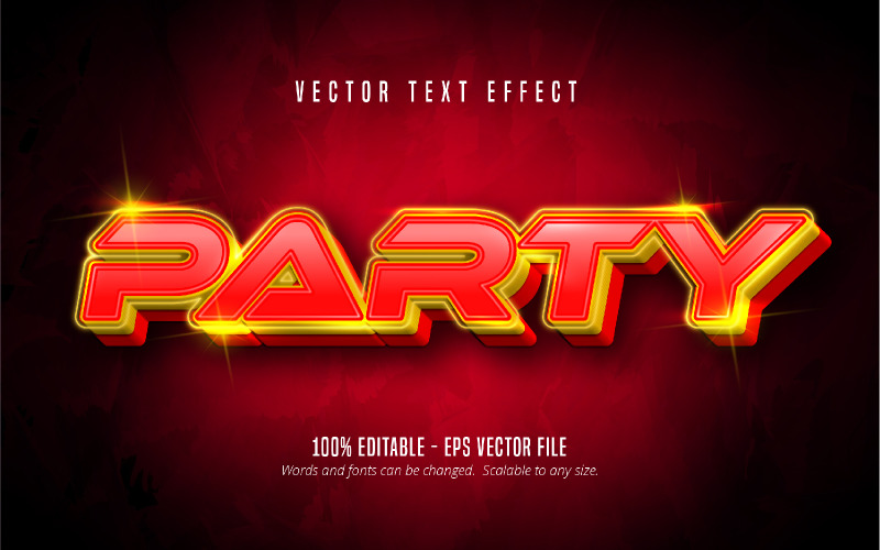 Party - upravitelný textový efekt, kreslený a červený styl textu, ilustrace grafiky