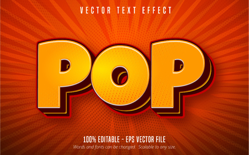 Pop - Efecto de texto editable, estilo de texto de dibujos animados y naranja, ilustración gráfica