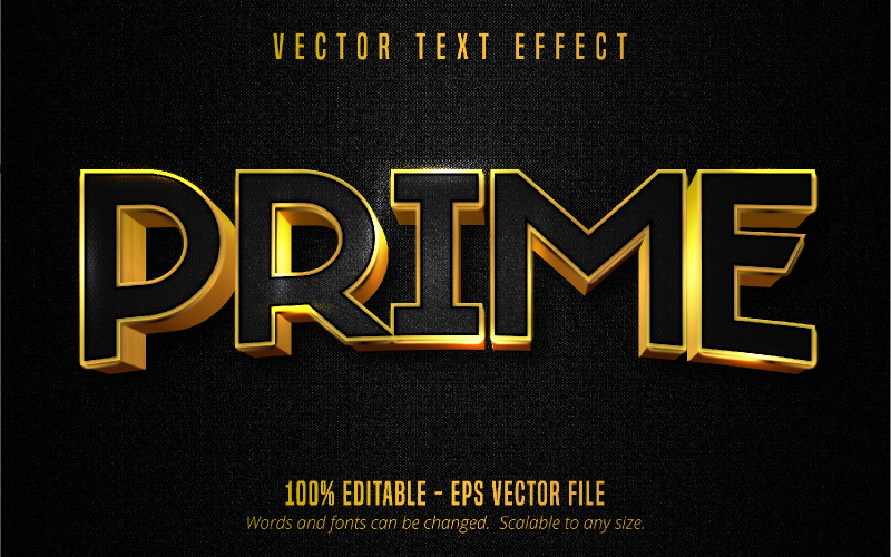Prime - redigerbar texteffekt, metalliskt guld textstil, grafikillustration