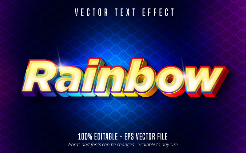 Rainbow - bewerkbaar teksteffect, cartoon en kleurrijke tekststijl, grafische illustratie