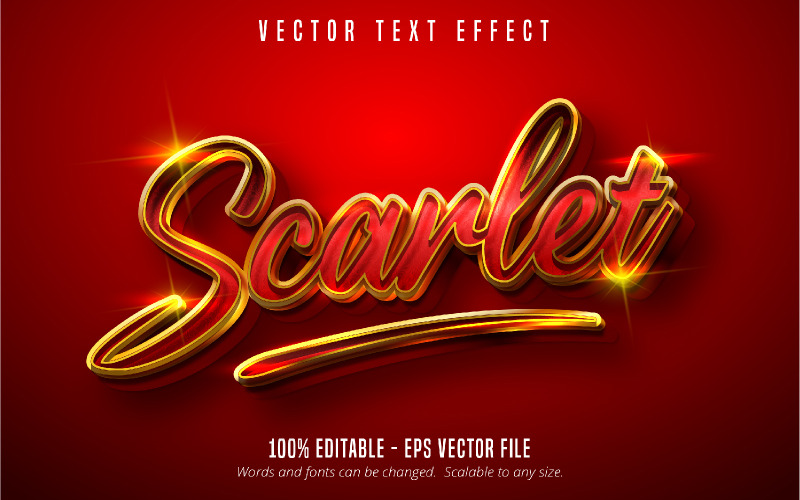 Scarlet - Düzenlenebilir Metin Efekti, Kırmızı Renk Ve Parlak Altın Metin Stili, Grafik İllüstrasyon