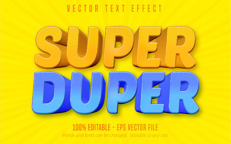 Super Duper: efecto de texto editable, estilo de texto de dibujos animados, ilustración gráfica