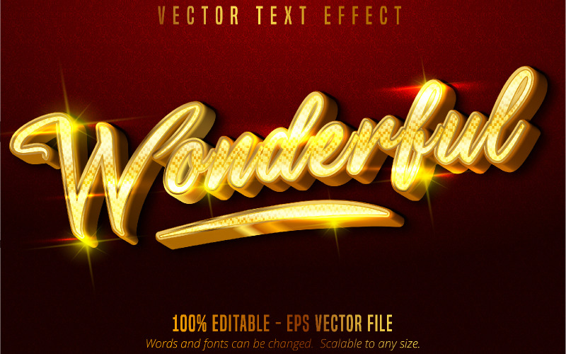 Wunderbar - Bearbeitbarer Texteffekt, Metallic- und Glitzergold-Textstil, grafische Illustration