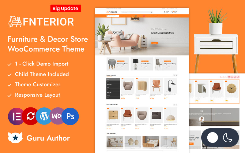 Fnterior — Магазин мебельного декора Адаптивная тема Elementor WooCommerce
