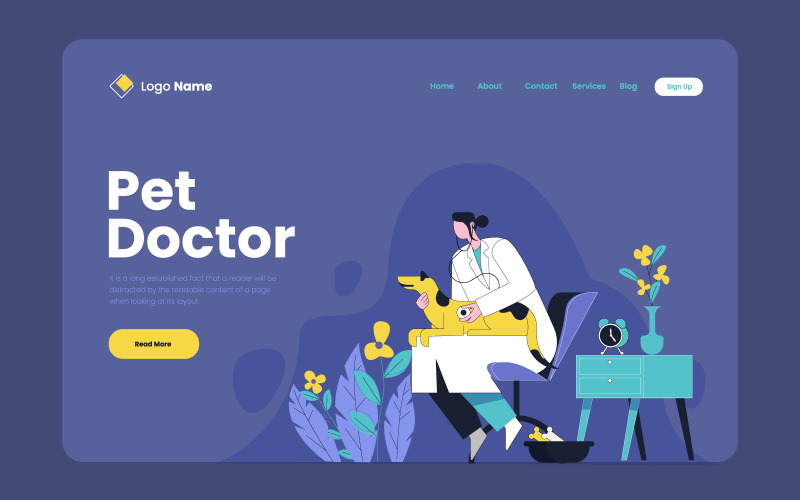 Haustier Arzt Landing Page Design Free Vector Illustration Concept