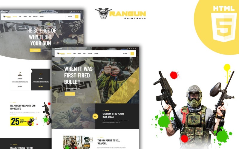 Rangun Air Soft Paintball Modello di sito Web HTML5 Extreme Sports Club