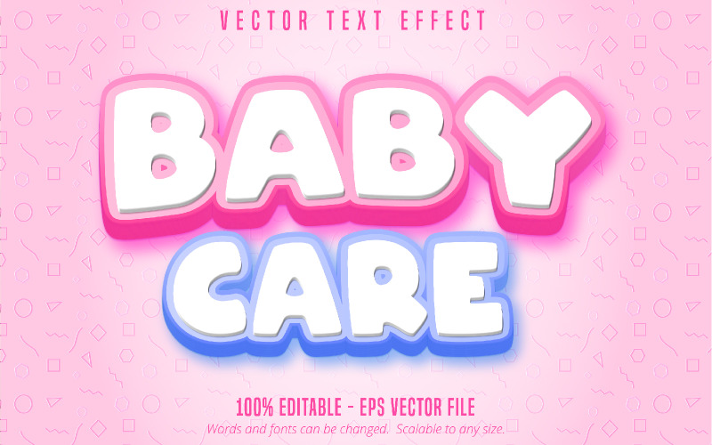 Baby Care - redigerbar texteffekt, tecknad textstil, grafikillustration