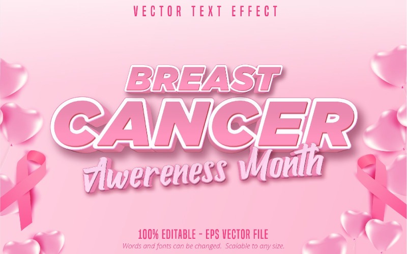 Breast Cancer Awareness Month - Editable Text Effect, Cartoon Text Style, Graphics Illustration