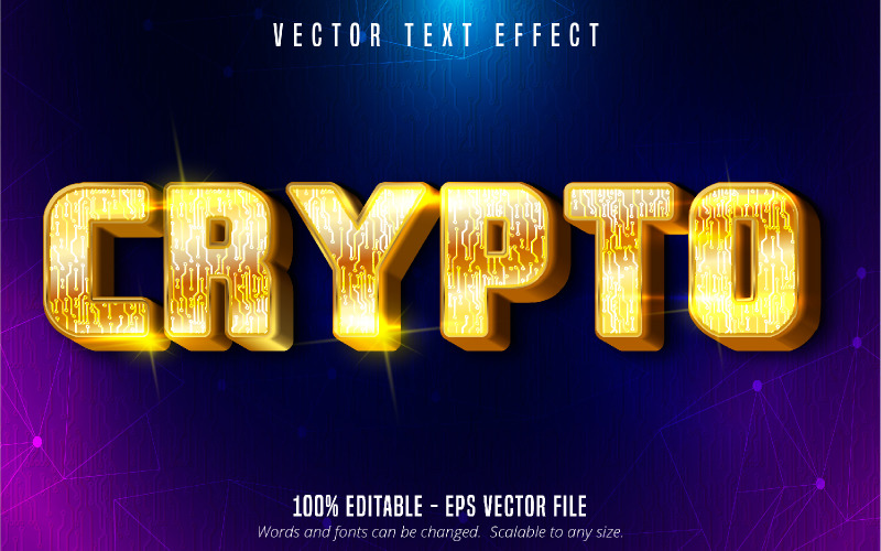 Crypto — edytowalny efekt tekstowy, błyszczący metaliczny złoty styl tekstu, ilustracja graficzna