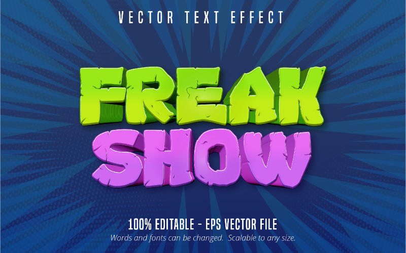 Freak Show - redigerbar texteffekt, tecknad och komisk textstil, grafikillustration