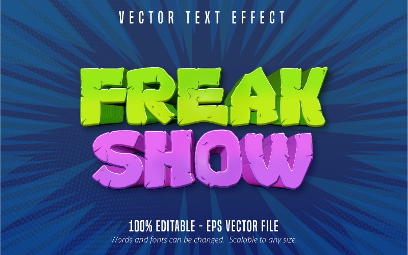 Freak Show - upravitelný textový efekt, kreslený a komiksový styl textu, grafická ilustrace