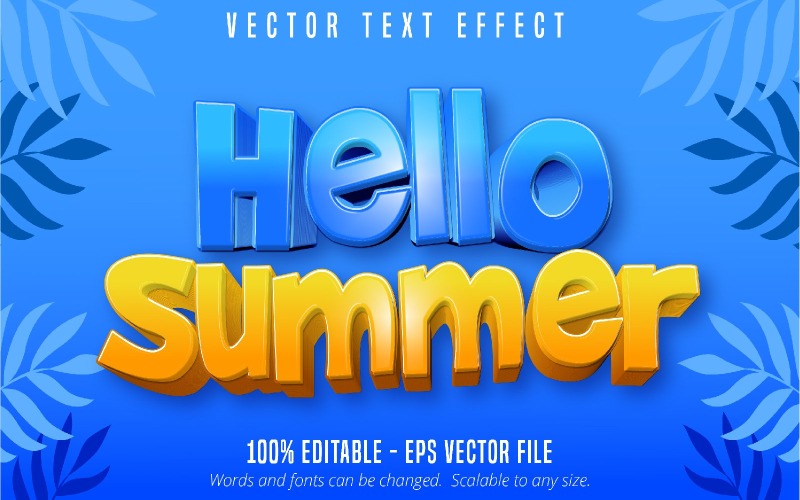 Hej sommar - redigerbar texteffekt, tecknad och komisk textstil, grafikillustration