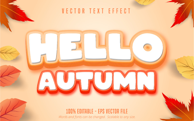 Hello Autumn – szerkeszthető szövegeffektus, rajzfilm és narancssárga szövegstílus, grafikus illusztráció