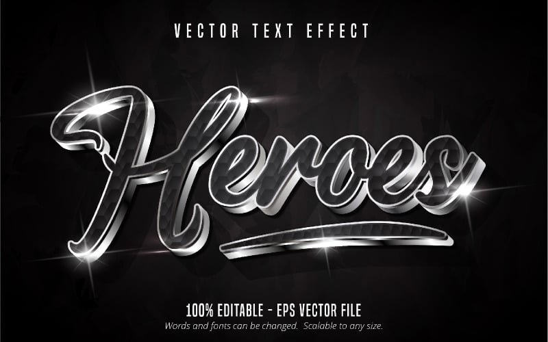 Heroes - effet de texte modifiable, style de texte argent métallisé brillant, illustration graphique