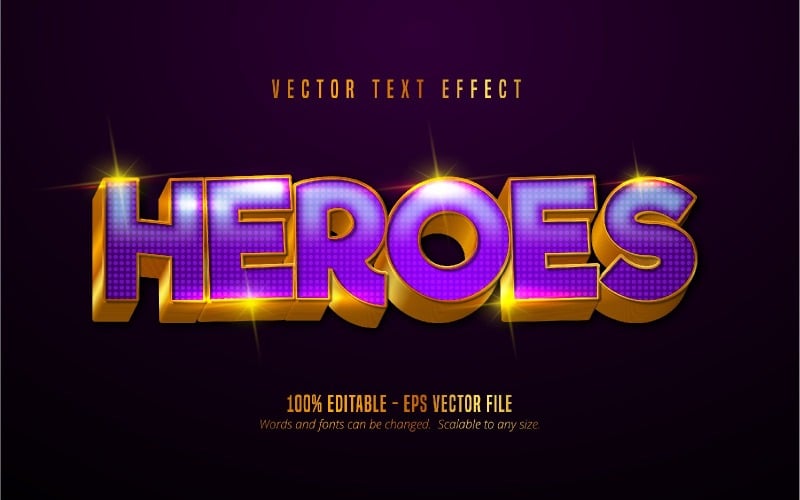 Heroes - Effet de texte modifiable, Style de texte en or métallique brillant, Illustration graphique