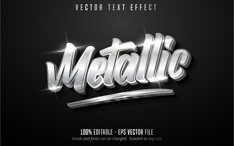 Métallique - Effet de texte modifiable, Style de texte argent métallisé brillant, Illustration graphique