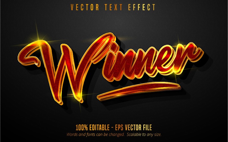 Победитель - эффект редактируемого текста, стиль текста «Блестящий металлик», графическая иллюстрация.
