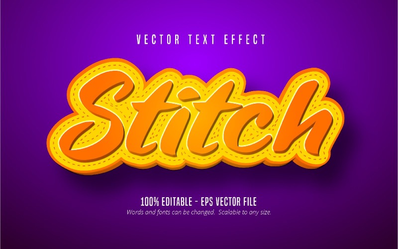 Stitch - efeito de texto editável, estilo de texto em quadrinhos e desenhos animados, ilustração gráfica