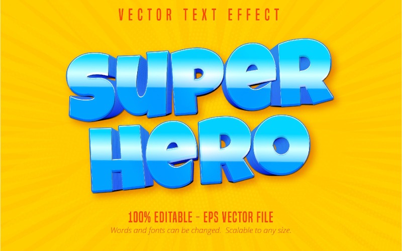 Super Hero - efeito de texto editável, estilo de desenho animado e quadrinhos, ilustração gráfica