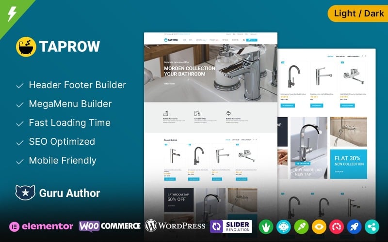 Taprow - Tema WooCommerce para accesorios de baño, sanitarios y herramientas de fontanería