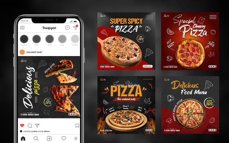 Modèles de médias sociaux de pizza