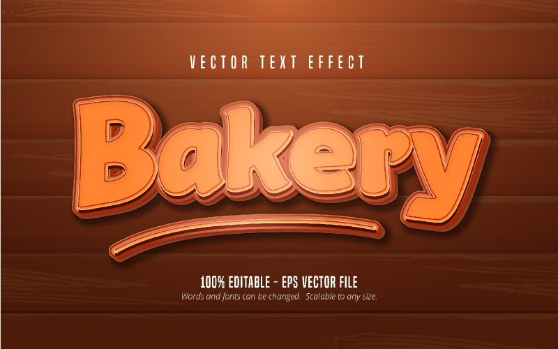 Bakkerij - bewerkbaar teksteffect, cartoon en komische tekststijl, grafische illustratie