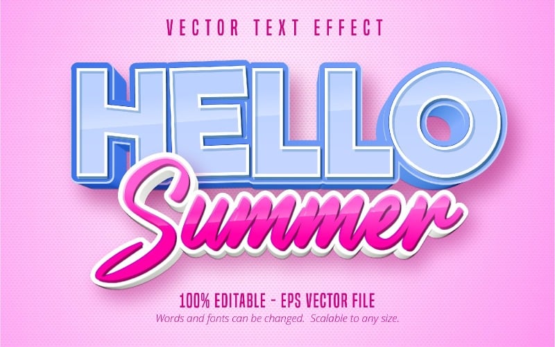 Ahoj léto - upravitelný textový efekt, styl růžového komiksu a kresleného textu, ilustrace grafiky