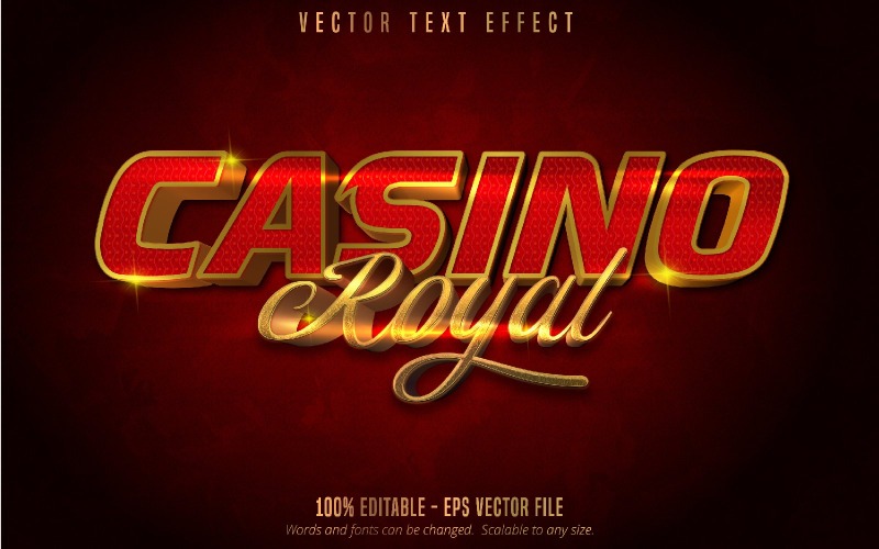 Casino Royal: efecto de texto editable, estilo de texto dorado brillante, ilustración gráfica