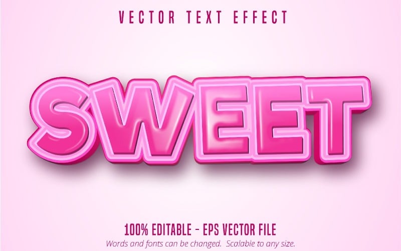 Dulce: efecto de texto editable, dibujos animados de color rosa y estilo de texto cómico, ilustración gráfica